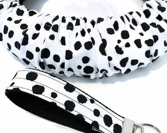 Dalmatian Spots Black/White Cotton Steering Wheel Cover-Flannel Lined-Non Slip-Custom Fitted to Your Car