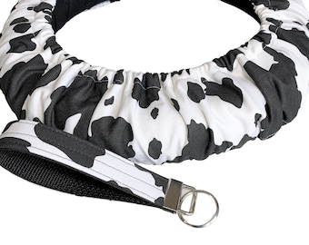 Cow Black White Cotton Steering Wheel Cover-CustomSized, Flannel Lining,Anti Slip-Matching Keychain