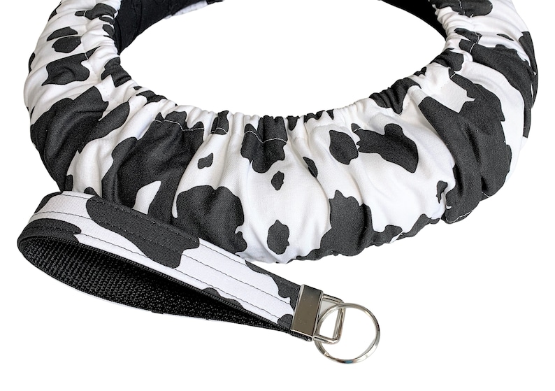 Cow Black & White Steering Wheel Cover-Non Slip Grip Strips-Flannel Lining-Keychain/Car Trash Bag Car Accessories-Made to Fit Your Vehicle 