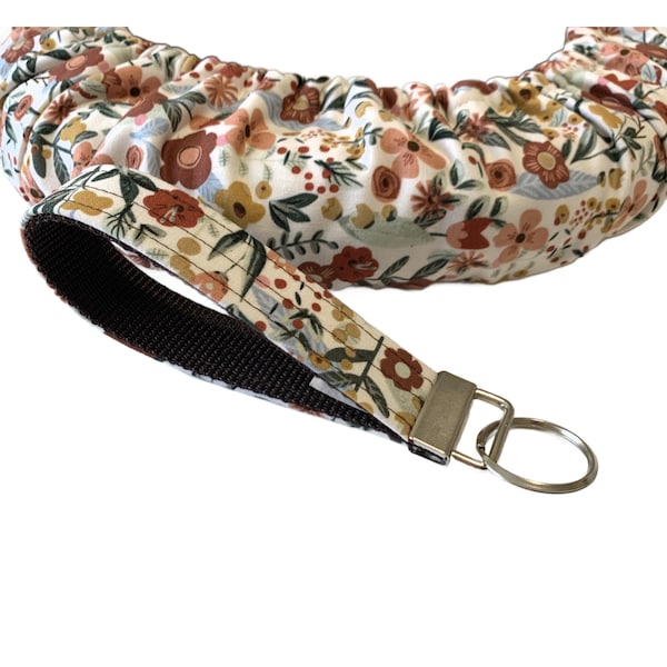 Woodland Floral Cotton Steering Wheel Cover-Custom Sized, Anti Slip, Grip Flannel Lining-Matching Keychain Accessory