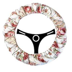 Vintage Patchwork Cotton Steering Wheel Cover-Sized to Fit Vehicle-Non Slip-Gift for Friend-Seat Belt Cover Accessory Option