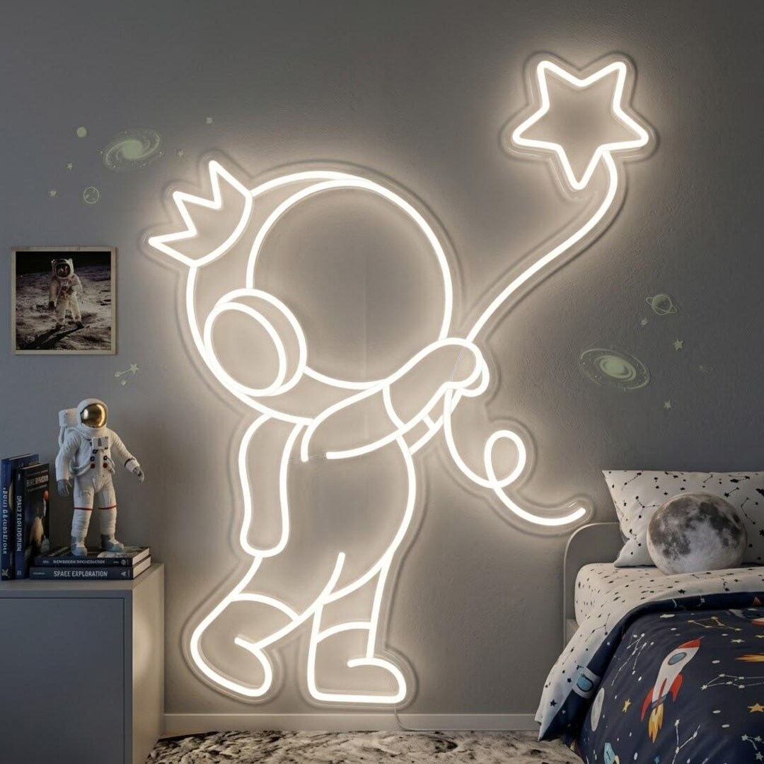 LED Neon Astronaut Sign Space Light Galaxy Room Decor Futuristic Wall ...
