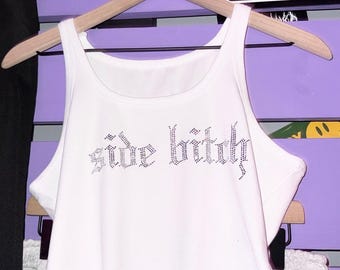 side bitchrhinestoned Tank