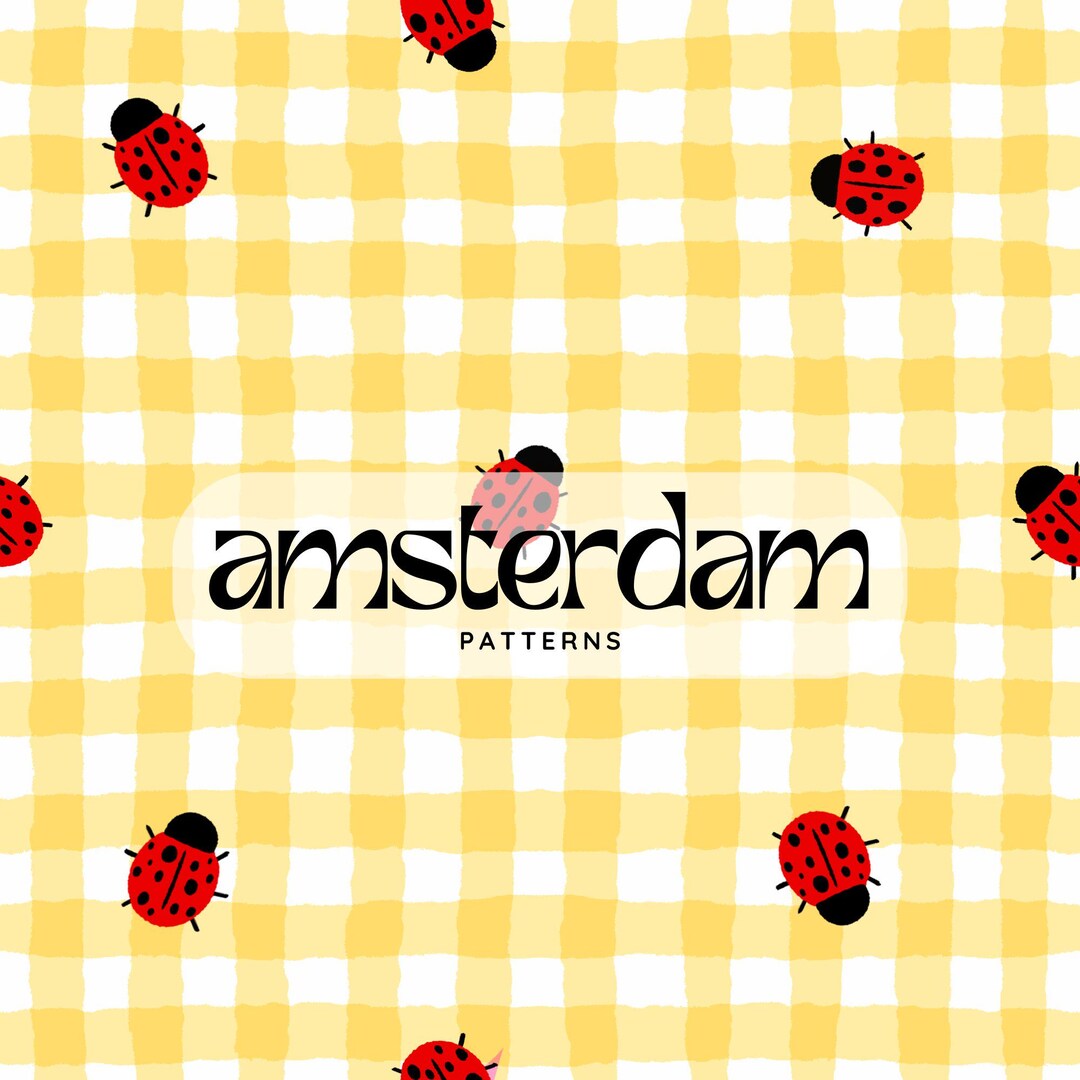 Ladybug Repeat Pattern Hand Drawn Ladybug Seamless Pattern PNG, Yellow Gingham Digital Paper ...
