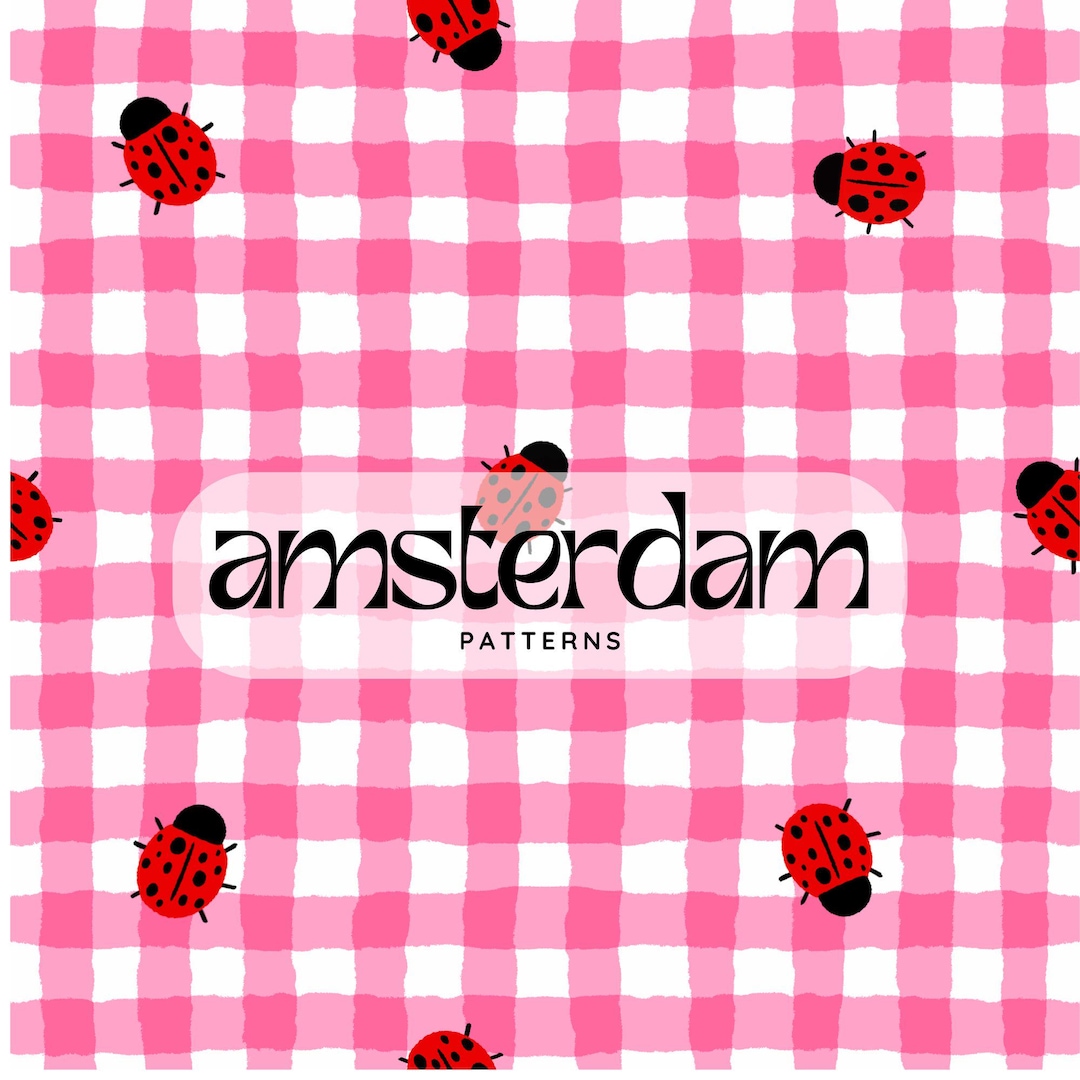 Hand Drawn Ladybug Seamless Pattern PNG, Pink Gingham Digital Paper ...