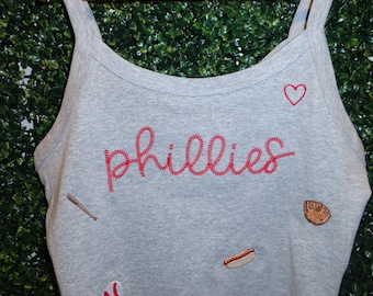 Embroidered Phillies Baby Tee & Scoop Tank – Minimal Baseball Design, Ribbed Fabric | Philadelphia Baseball