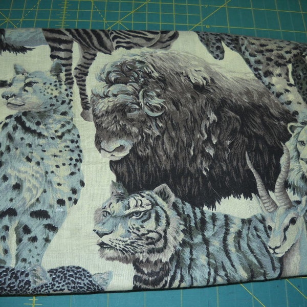 Fabric, Wild Animal Print on Grey Cotton yardage          by ThriftyFabricsETC