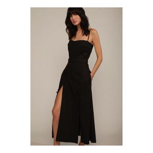 midi black dress with double slit