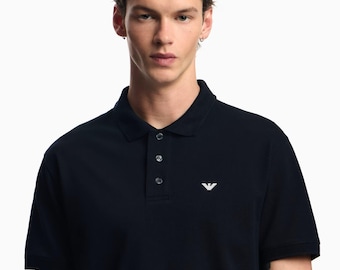 Emporio Armani Mercerised Men's Black Polo T-shirt with Micro Eagle
