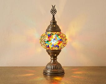 Lámpara de mesa de mosaico turco / Lámpara de noche bohemia de vidrieras artesanales / ENVÍO GRATIS