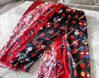 Pantalones de pijama de Hello Kitty y Spiderman, regalo kawaii para parejas, pijama navideño para ella y para él, regalo de ropa de dormir suave para ella, regalos de San Valentín