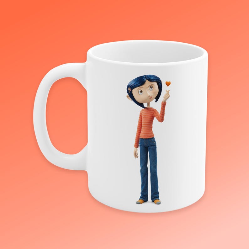 Coraline Inspired Mug, Orange Heart Coffee Cup (11oz) image 2
