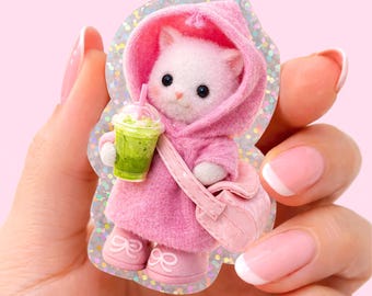 Calico Critter Matcha Glitter Sticker (1.8" x 2.7")