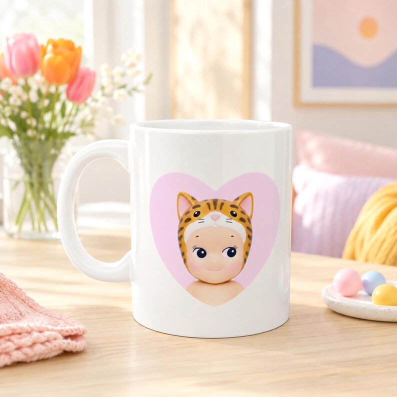 Sonny Angel Bengal Cat Heart Mug, Bengal Cat Lover Coffee Cup (11oz) image 4