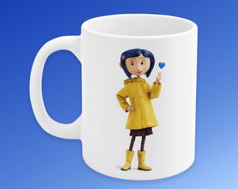 Coraline-Inspired Mug, Blue Heart Coffee Cup (11oz)