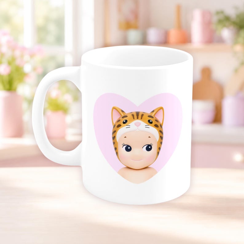 Sonny Angel Bengal Cat Heart Mug, Bengal Cat Lover Coffee Cup (11oz) image 1