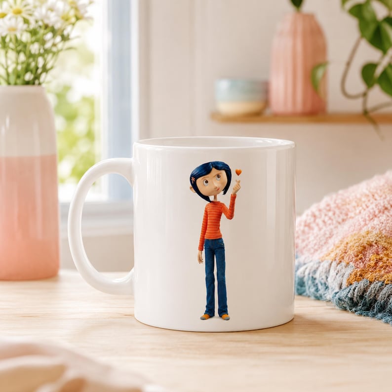 Coraline Inspired Mug, Orange Heart Coffee Cup (11oz) image 1