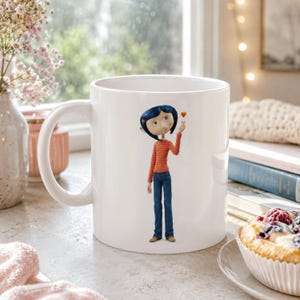 Coraline Inspired Mug, Orange Heart Coffee Cup (11oz) image 4