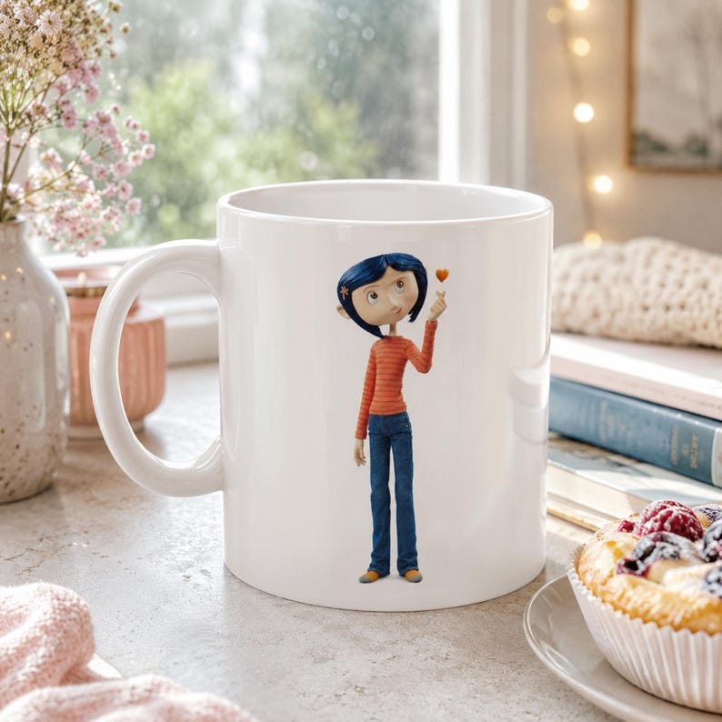 Coraline Inspired Mug, Orange Heart Coffee Cup (11oz) image 4