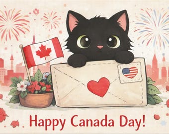 Black Cat Holiday Postcards – 4x6 Illustrated Mail Cards (Set of 3) - Canada Day