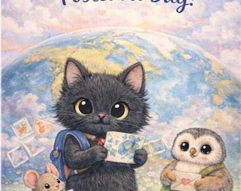 Black Cat Postcards – Happy World Postcard Day Cards (Set of 3)
