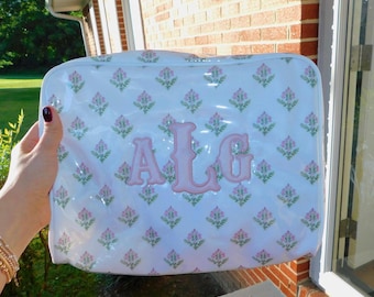 Personalized Wipeable Makeup Bag | Clear Coated Cosmetic Pouch | Custom Embroidered Toiletry Bag
