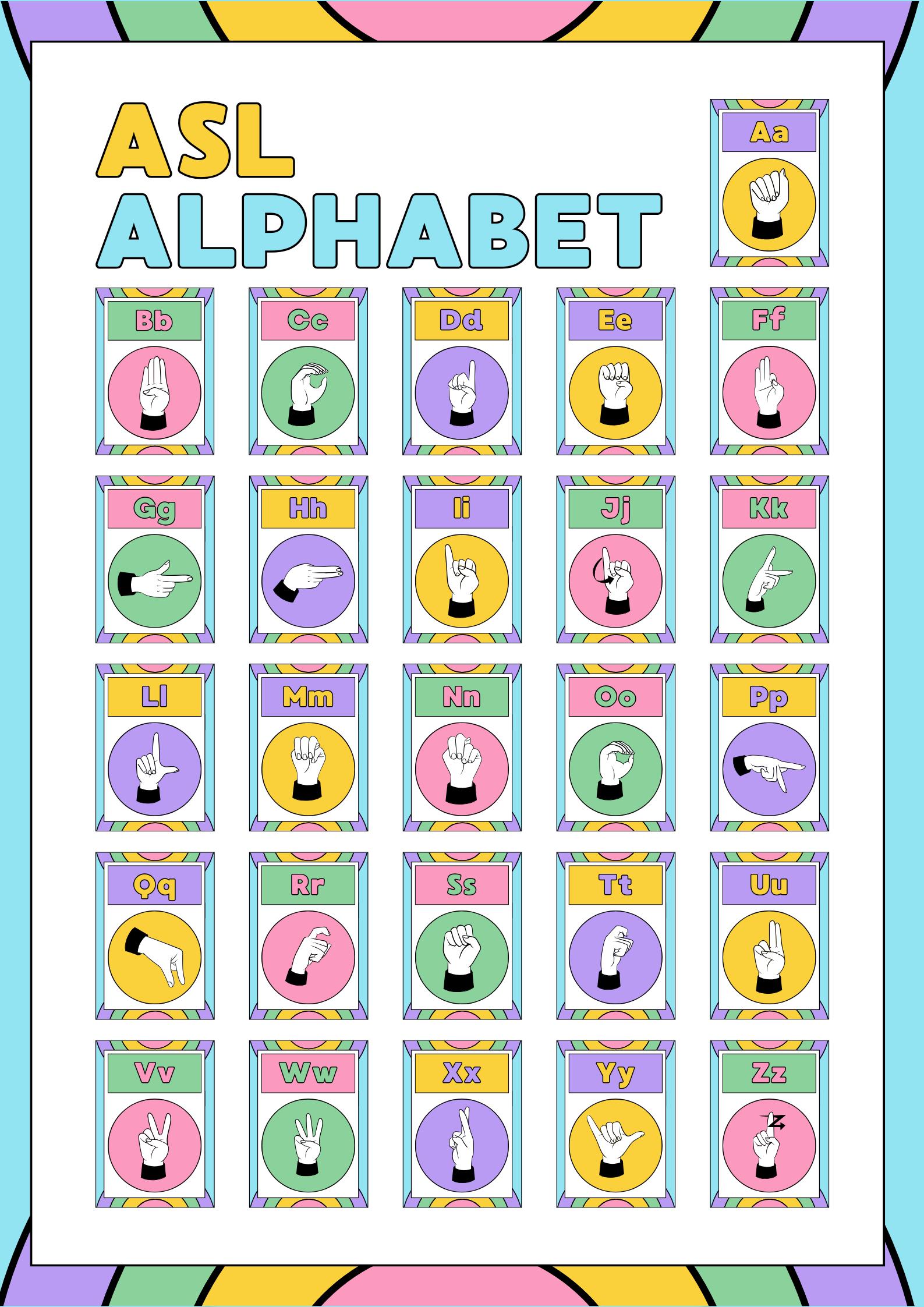 Colorful ASL Alphabet Chart for Learning Sign Language - Etsy