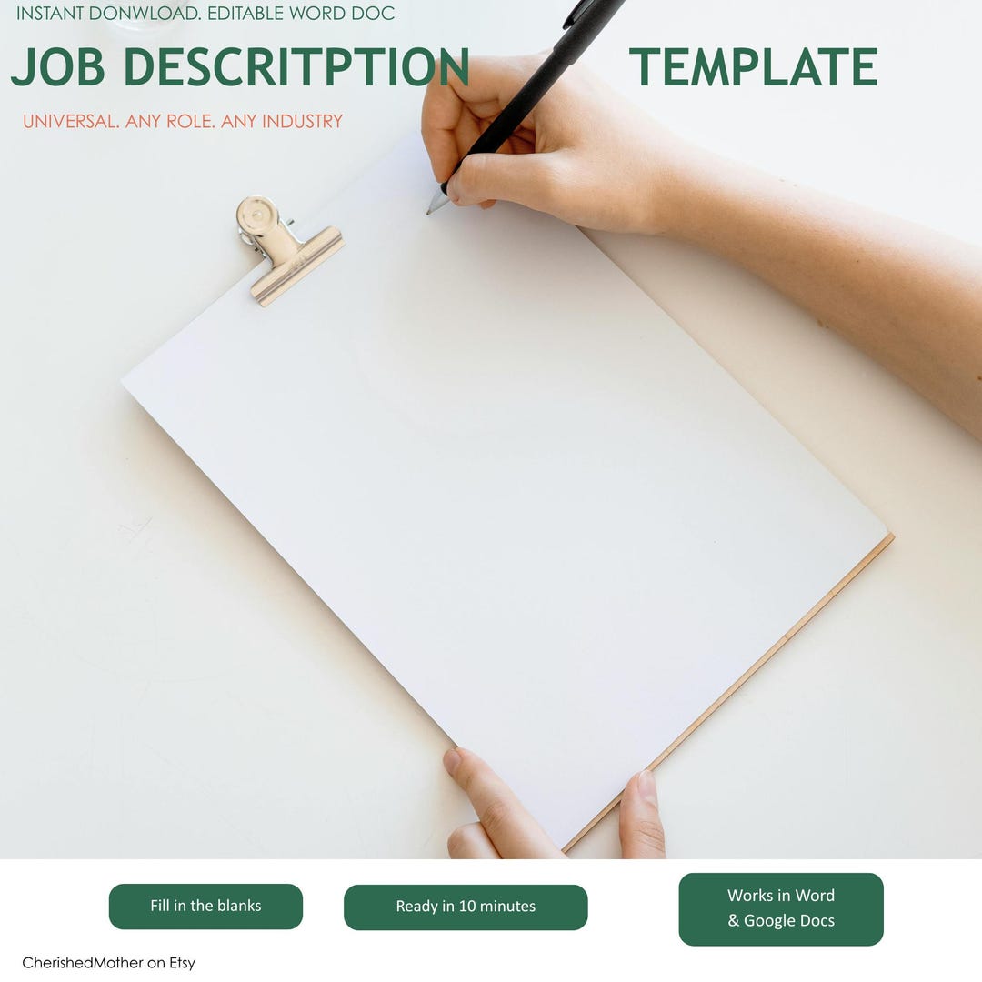 Job Description Template | Editable Word Doc | Any Role | Instant ...