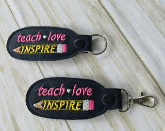 Teacher key chain, Teach Love Inspire, new teacher gift, pencil, teacher appreciation gift, vinyl keychain