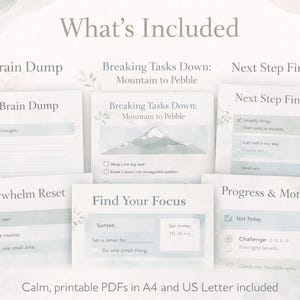 実行機能障害タスクスターターワークブック｜印刷可能なADHDプランニングページ、ブレインストーミングシート、次のステップワークシート 画像 2