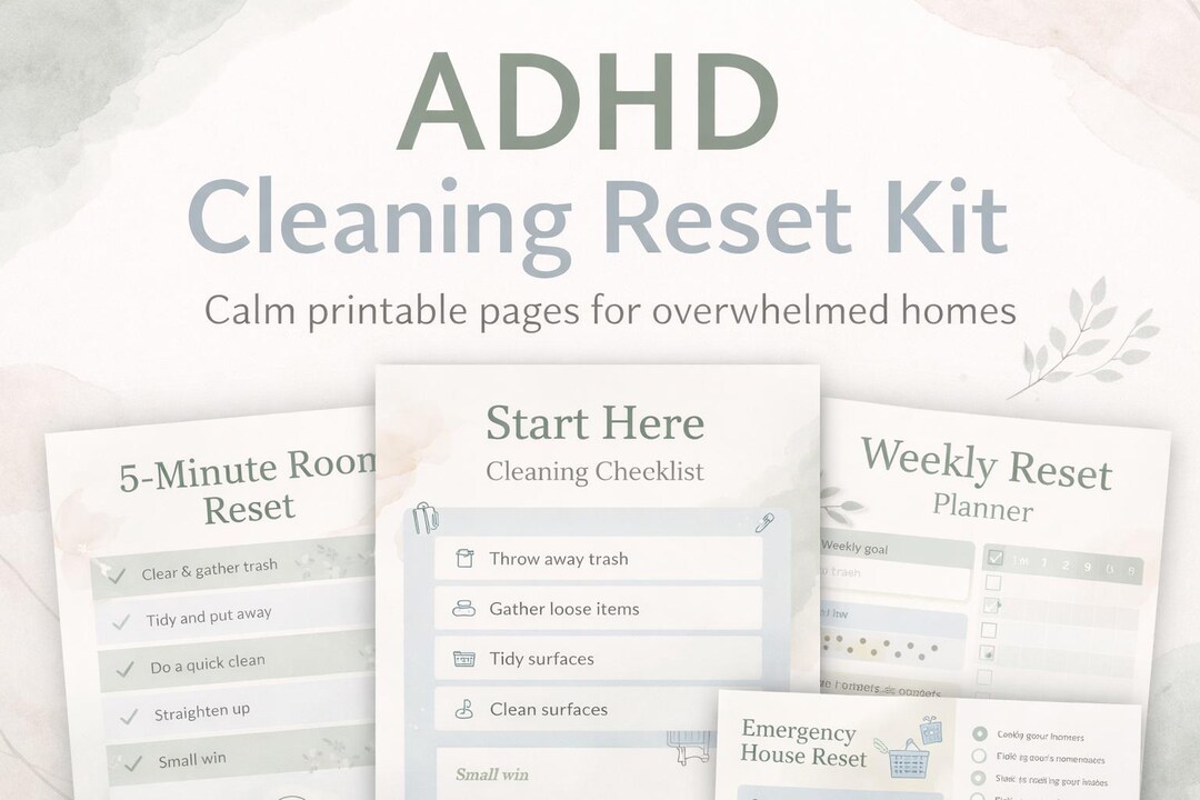 ADHD Cleaning Reset Kit | Printable Checklist, Planner (digital