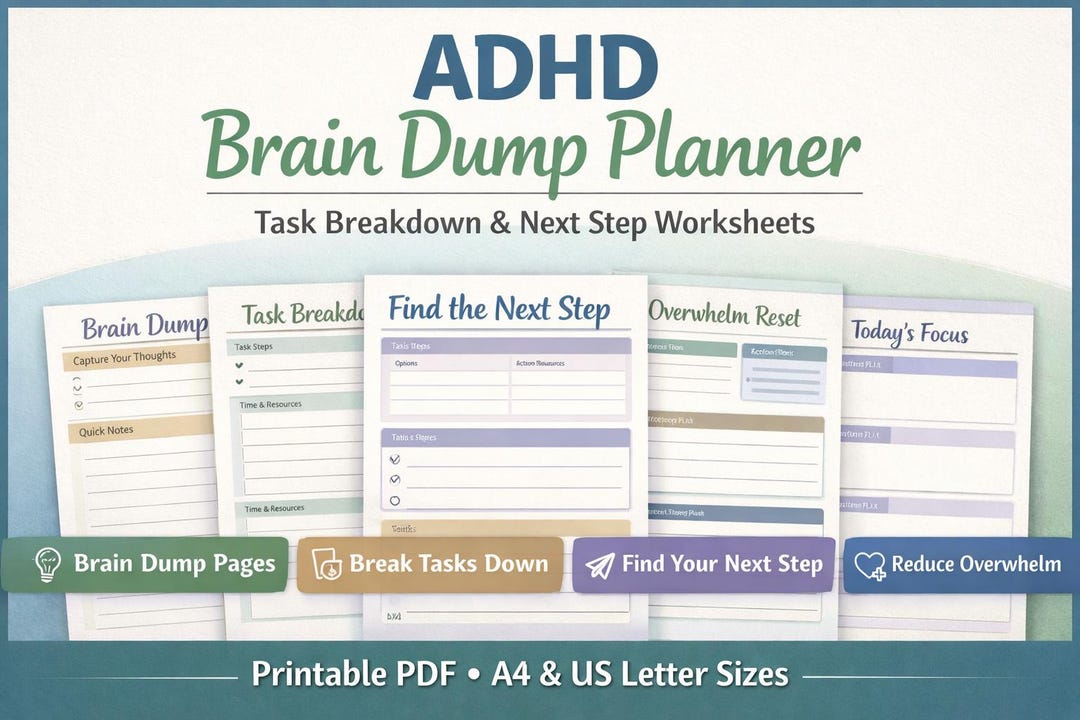 ADHD Brain Dump Planner | Printable Task Breakdown & Next Step ...