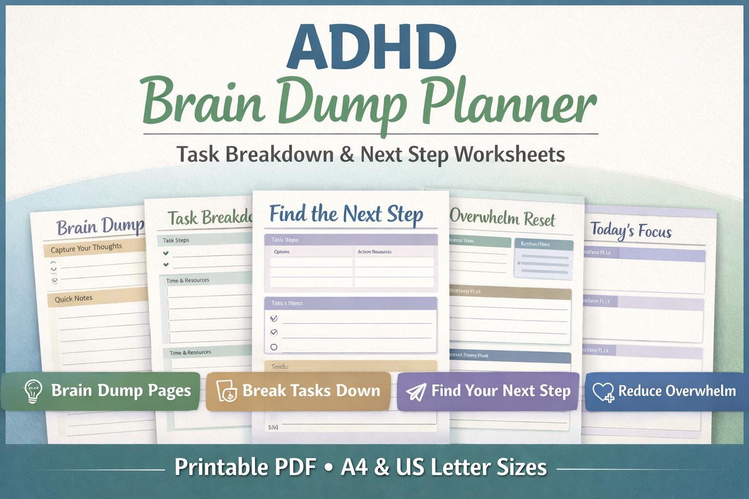 ADHD Brain Dump Planner | Printable Task Breakdown & Next Step ...