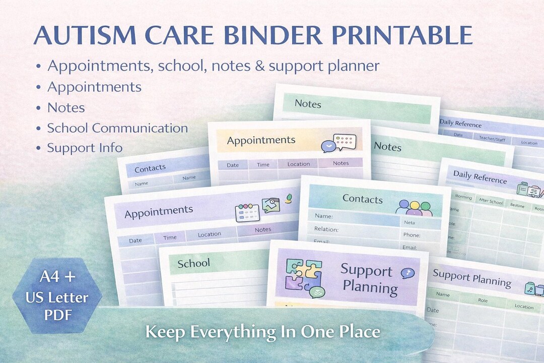 Autism Care Binder Printable | Appointments, Notes, School & Support ...