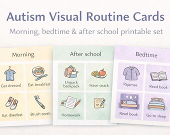 自閉症児向け視覚ルーティンカード｜朝、就寝時、放課後の子供向け印刷可能セット（PDF）