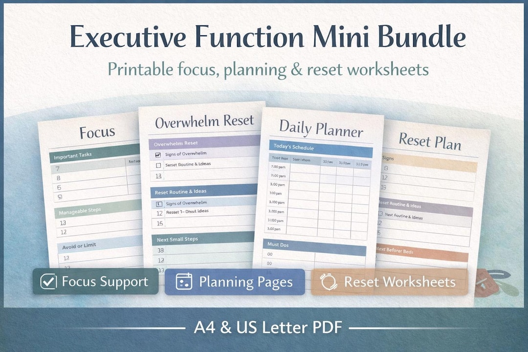Executive Function Mini Bundle | Printable Focus, Planning & Reset ...