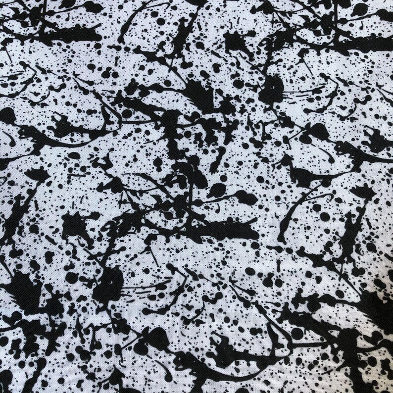 1 Yard Black White Splatter Paint Quilting Cotton Fabric Etsy
