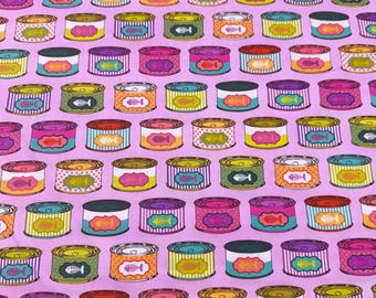 IN STOCK 1 Yard Cat Snacks - Electroberry Tabby Road Deja Vu Cotton Fabric, Tula Pink for Free Spirit PWTP094.ELECTROBERRY