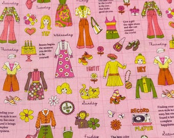 1 Yard Koko Seki 70s Design Retro Fashion Girls Outfits on Pink Cotton fabric Japan