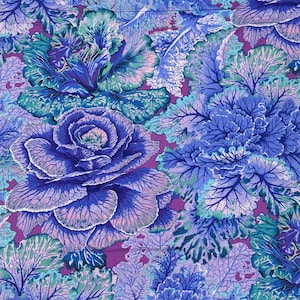1 Yard Curly Kale Blue Philip Jacobs for Kaffe Fassett Cotton Fabric, Free Spirit Fabric