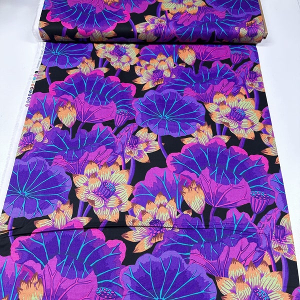 1 Yard Kaffe Fassett Lake Blossoms Black Cotton Fabric, Free Spirit Fabrics GP93.BLAC