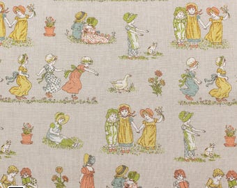 1 Yard Children's Play - Taupe Cotton Fabric, Kate Greenaway - Imported from Japan