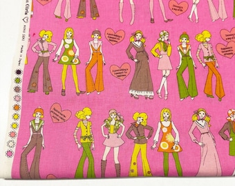 1 Yard Koko Seki 70s Design Retro Fashion Girls on Pink Cotton fabric Japan
