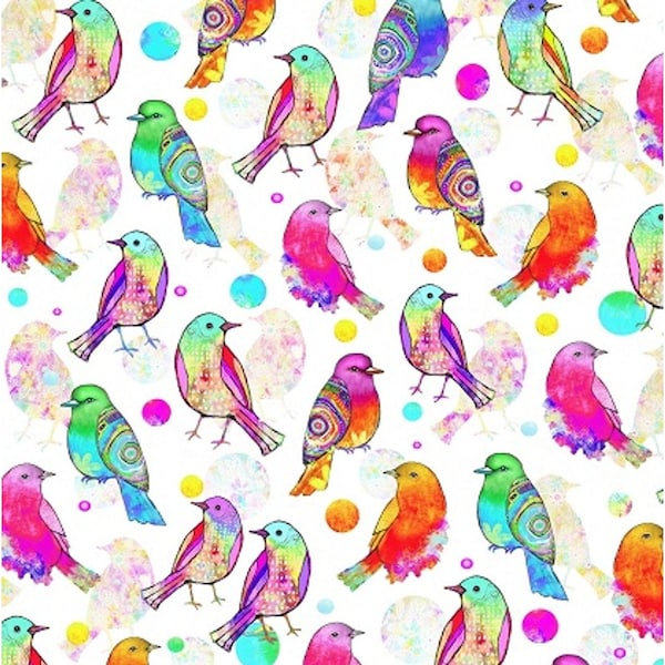 1 Yard P & B Textiles Songbird Serenade by Robin Mead Cotton Fabric Colorful Birds