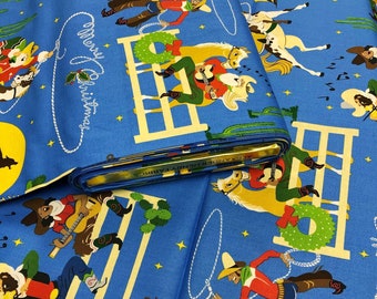 Blank Quilting Giddy Up Santa Red Truck On Plaid fabric last piece 32 inches