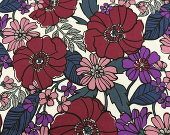 1 Yard Kokka Jambo Cotton Oxford Fabric, Plum Floral, Made In Japan, Japanese Import fabric
