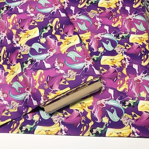 1 Yard Disney Princess Ariel Belle Mulan Rapunzel Cotton Fabric
