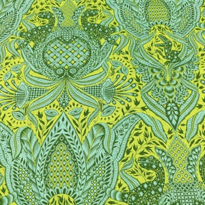 1 Yard Tula Pink Gift Rapt-Lime ROAR! Cotton Fabric, Free Spirit, Dinosaurs PWTP224.LIME