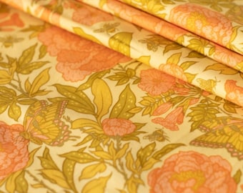 1 Yard Peonies Dew Organic Cotton Poplin Fabric Bountiful by Mustard Beetle, Birch Fabrics MBH-11-DEW