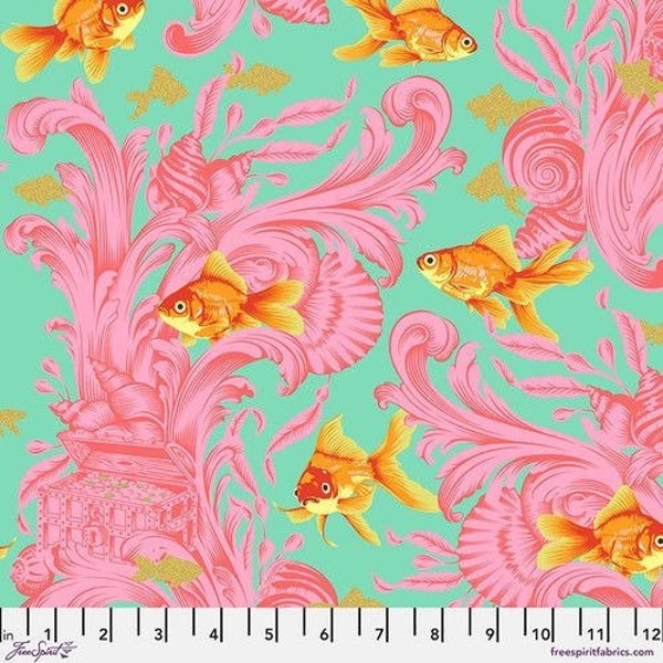 1 Yard Treading Water Blossom Metallic Besties Tula Pink Cotton Fabric, Free Spirit PWTP214.BLOSSOM